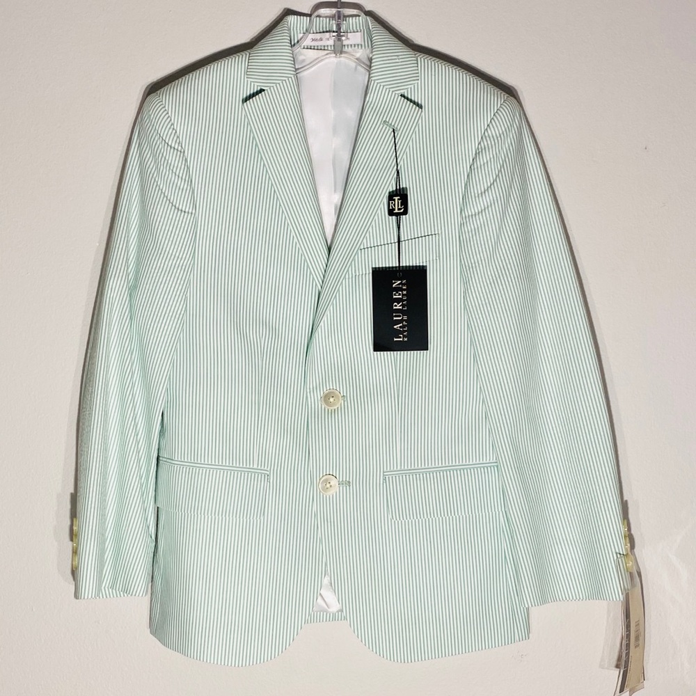 RALPH LAUREN**Green/White Striped Blazer 8R $118 - Picture 2 of 7